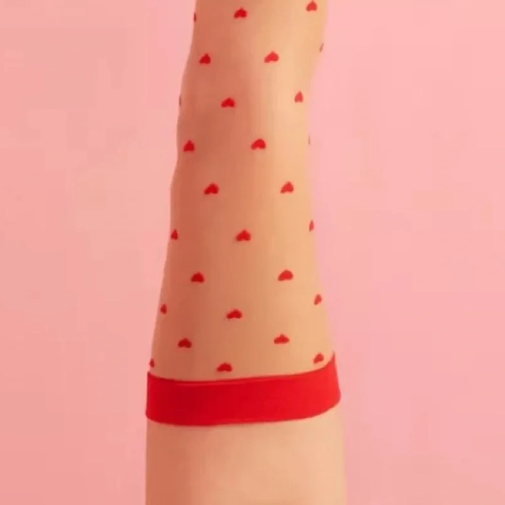 Polka dot red heart thigh high garter pantyhose stockings burlesque lingerie new